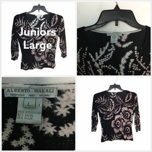 Women’s Alberto Makali Large 12 - 14 V-Neck Top Shirt Black Pink Floral Flowers